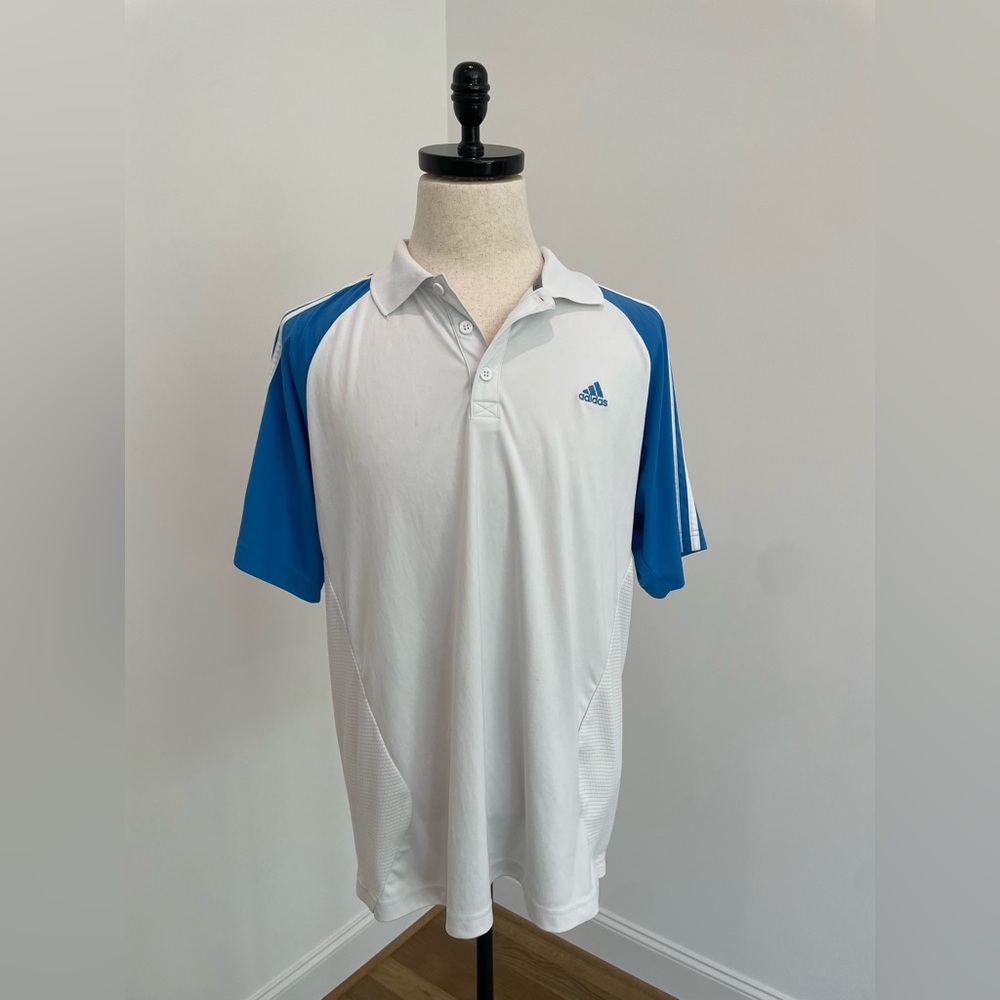 Adidas Men's Performance Polo Shirt in White and Blue